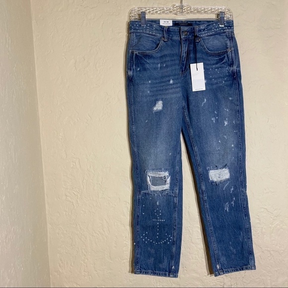 Maison Scotch Bandit Boyfriend Jeans Blue Distressed Size 24 NWT - Picture 7 of 8